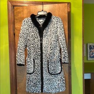 Black and White Textured Women's Coat